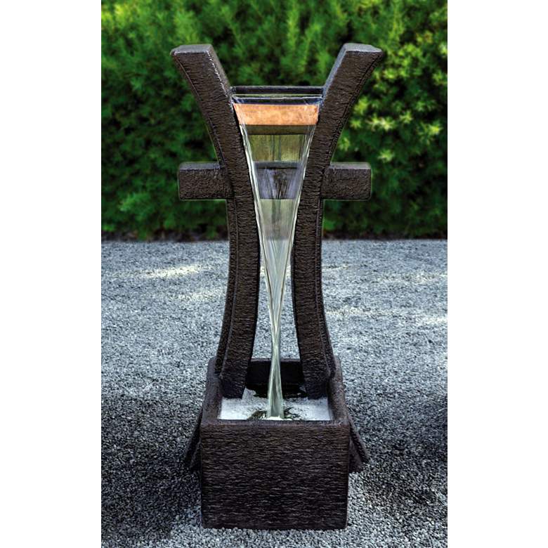 Image 1 Henri Studio Zen Gate 48 inch High Relic Ebony Modern LED Outdoor Fountain