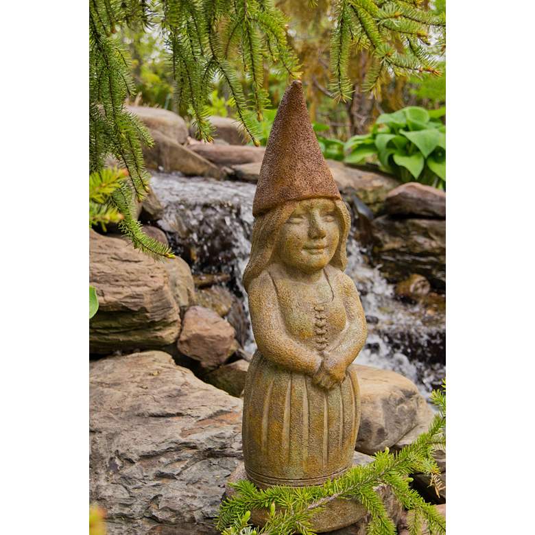 Image 1 Henri Studio Zoe the Gnome 27"H Relic Hi-Tone Outdoor Statue