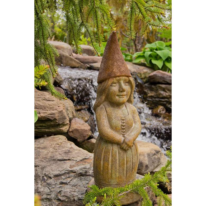 Image 1 Henri Studio Zoe the Gnome 27 inchH Relic Hi-Tone Outdoor Statue