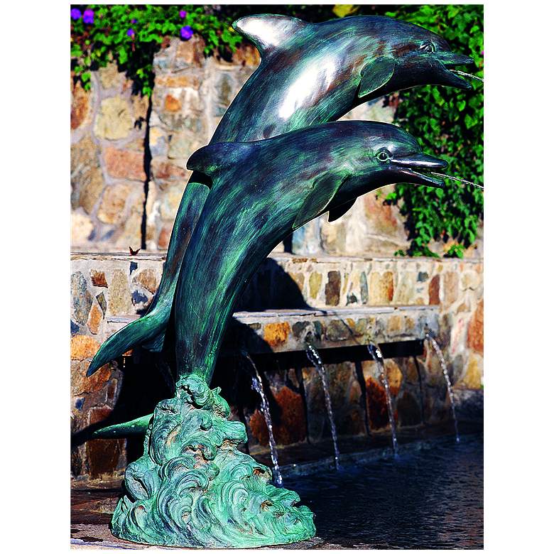 Image 1 Henri Studios 39 inchH Medium Double Dolphins Pondless Fountain
