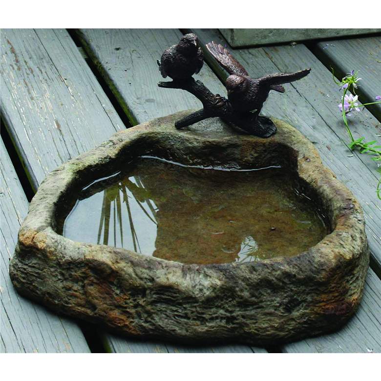 Image 1 Henri Studios Bronze Two Birds 18 inchH Cast Stone Dish Accent