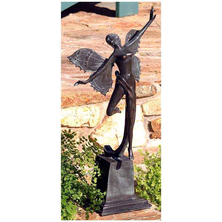 Image 1 Henri Studios Butterfly Fairy 19"H Verdigris Outdoor Statue