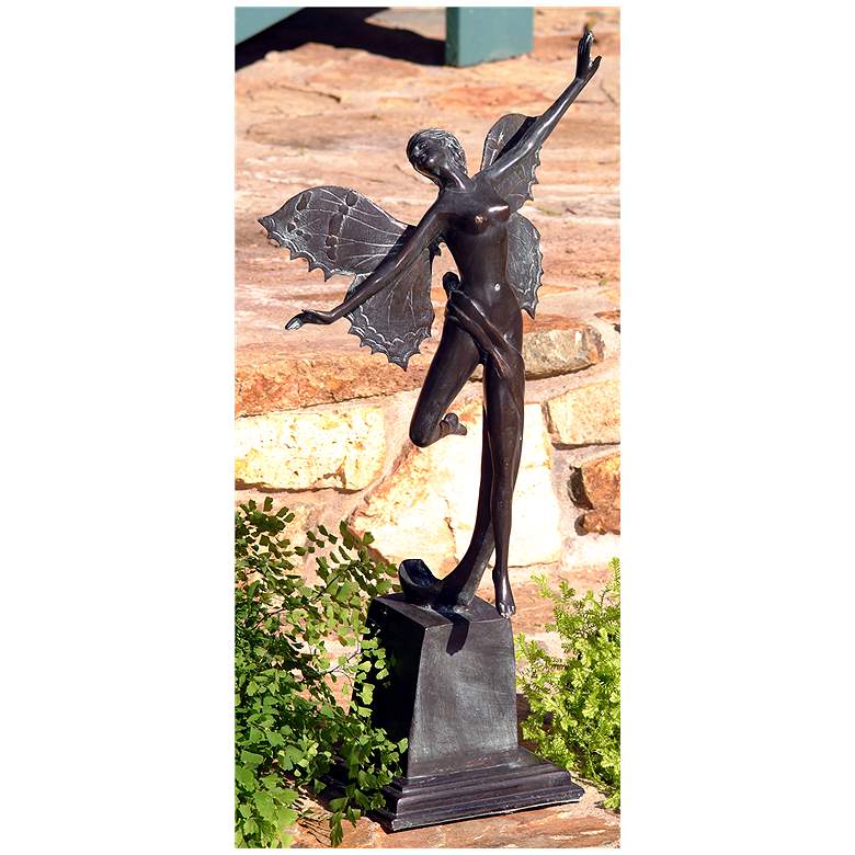 Image 1 Henri Studios Butterfly Fairy 19 inchH Verdigris Outdoor Statue