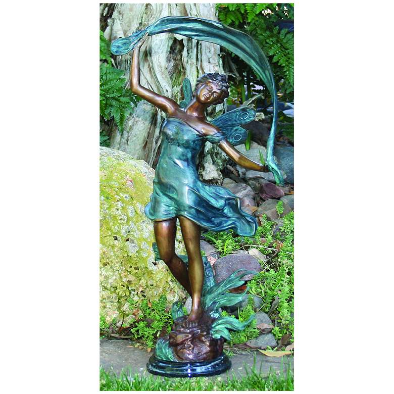 Image 1 Henri Studios Dancing Faerie 21"H Cast Brass Outdoor Statue