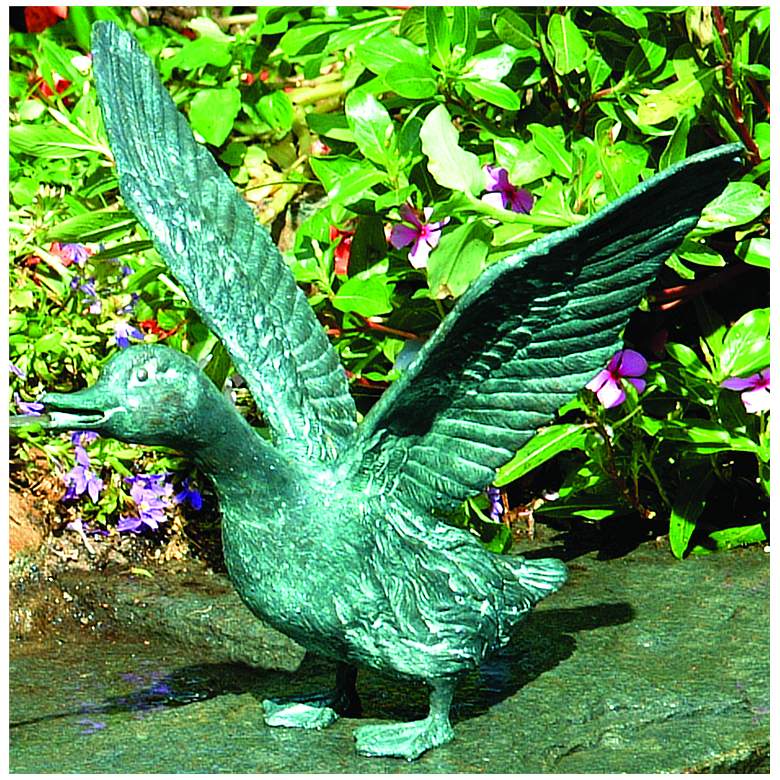 Image 1 Henri Studios Splashing Duck Verdigris 12 inch Pondless Fountain