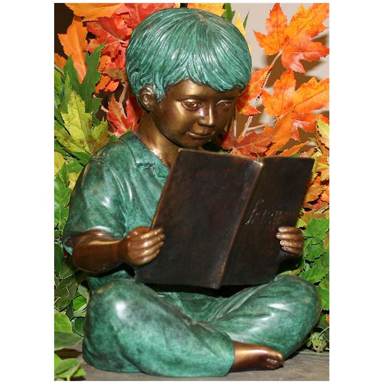 Image 1 Henri Studios Storybook Boy 11"H Cast Brass Outdoor Statue