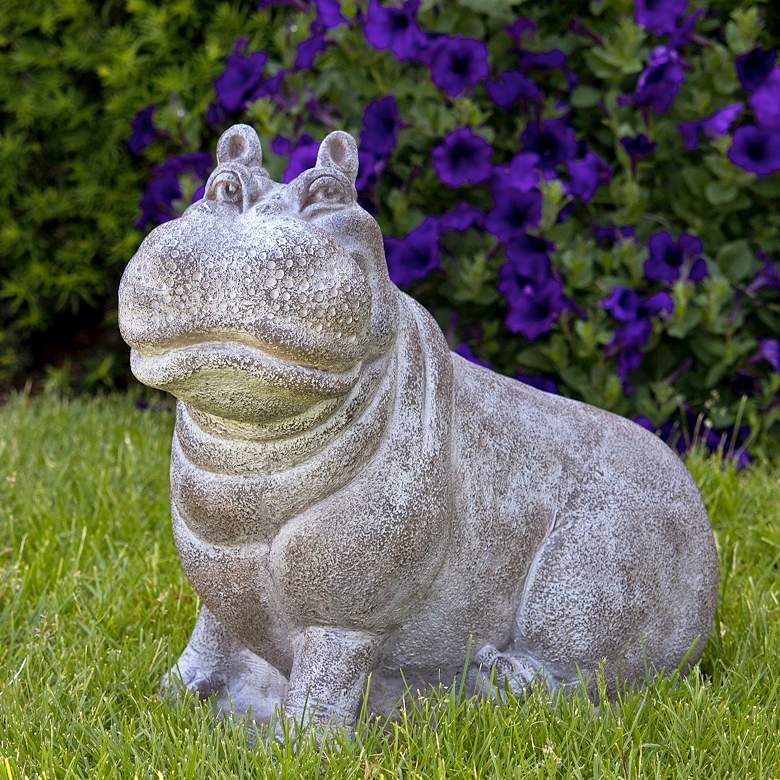 Image 1 Henri the Hippo 17 1/2"H Relic Frosted Mocha Garden Statue
