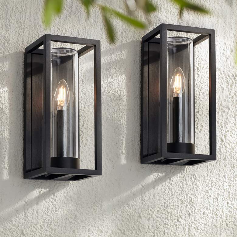 Image 1 Henry 12 1/2" High Sand Black Outdoor LED Wall Light Set of 2
