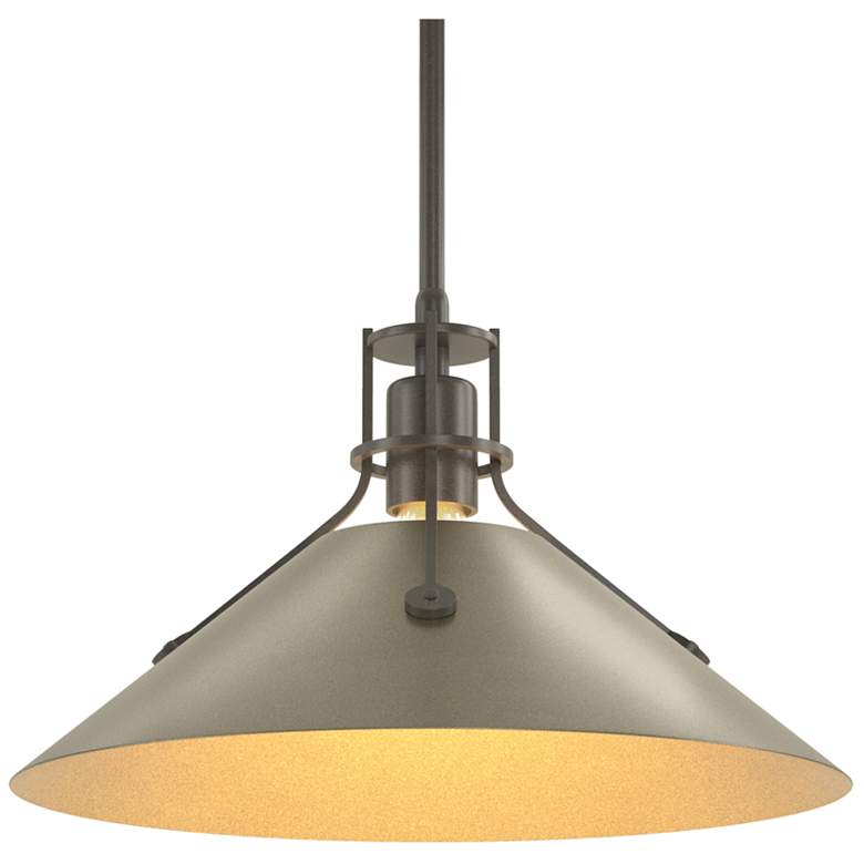 Image 1 Henry Medium Steel Shade Pendant - Dark Smoke - Gold