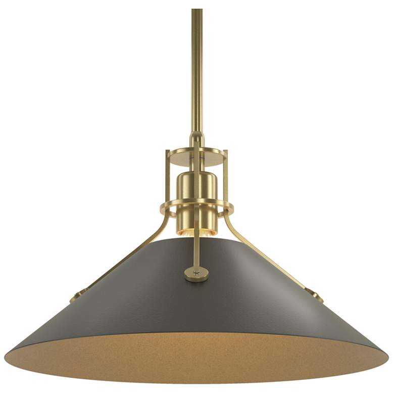 Image 1 Henry Medium Steel Shade Pendant - Modern Brass - Black
