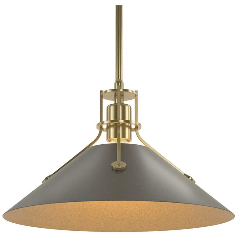 Image 1 Henry Medium Steel Shade Pendant - Modern Brass - Dark Smoke
