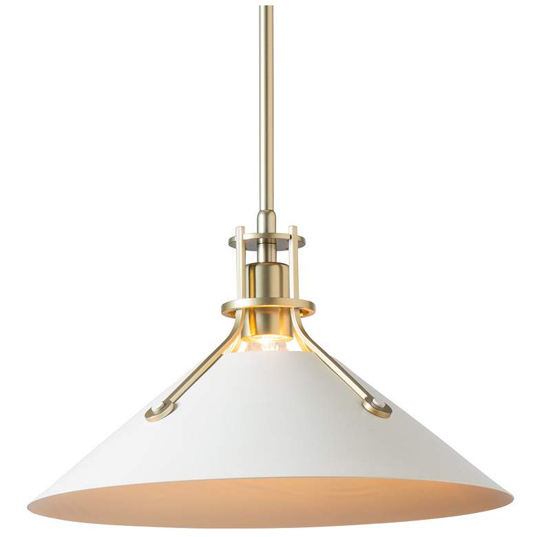 Image 1 Henry Medium Steel Shade Pendant - Modern Brass - White Accent