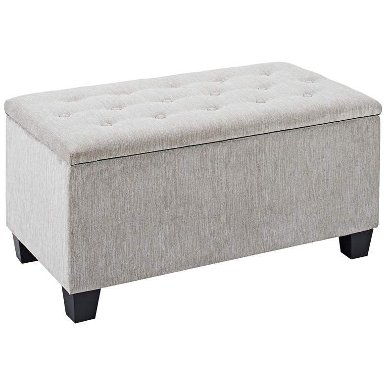 Image 1 Henry Soft Concrete Gray Button-Tufted Storage Bench