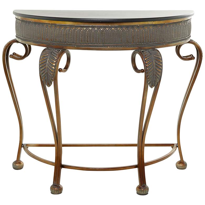 Image 2 Hensley 41" Wide Gold Metal Embossed Leaf Console Table