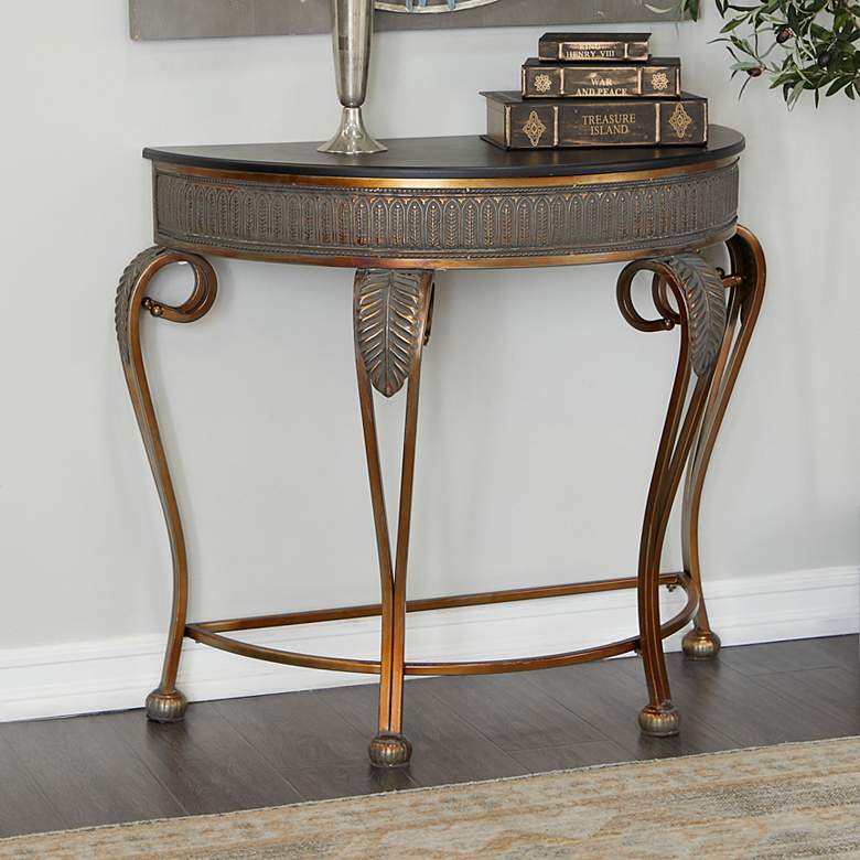 Image 1 Hensley 41" Wide Gold Metal Embossed Leaf Console Table