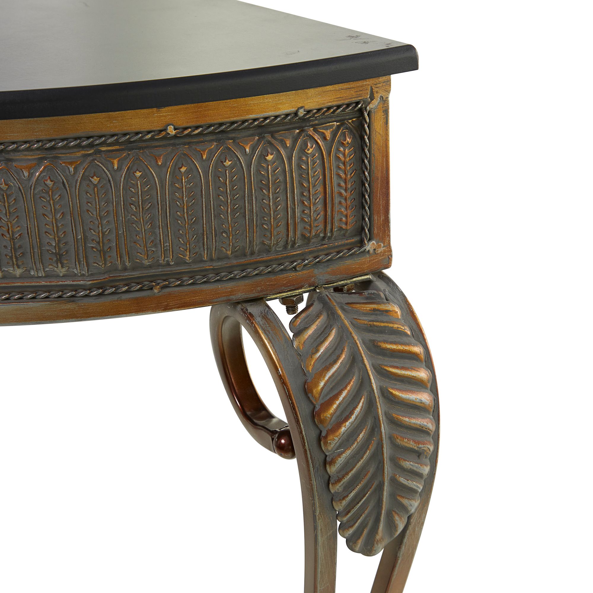 Image 4 Hensley 41" Wide Gold Metal Embossed Leaf Console Table more views