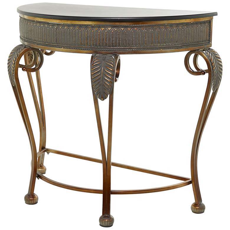 Image 5 Hensley 41" Wide Gold Metal Embossed Leaf Console Table more views