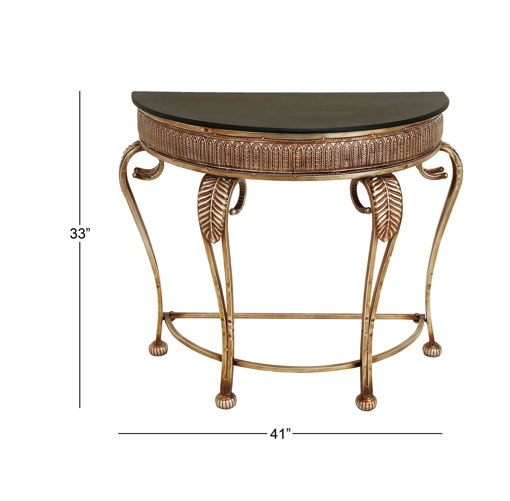 Image 7 Hensley 41" Wide Gold Metal Embossed Leaf Console Table more views