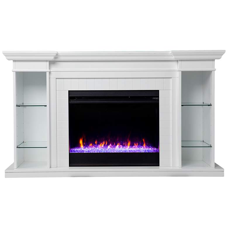 Image 2 Henstinger 54 3/4"W White Color Changing 4-Shelf Fireplace