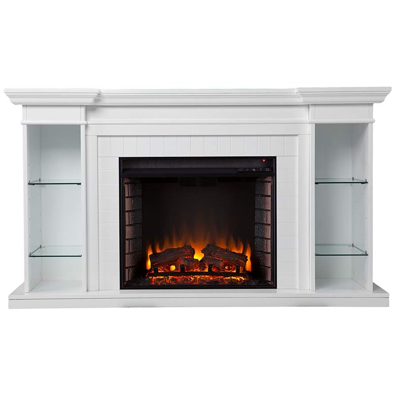 Image 2 Henstinger 54 3/4"W White Wood 4-Shelf Electric Fireplace