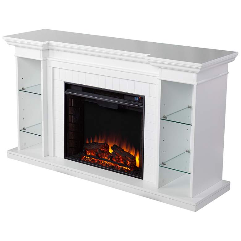 Image 4 Henstinger 54 3/4 inchW White Wood 4-Shelf Electric Fireplace more views