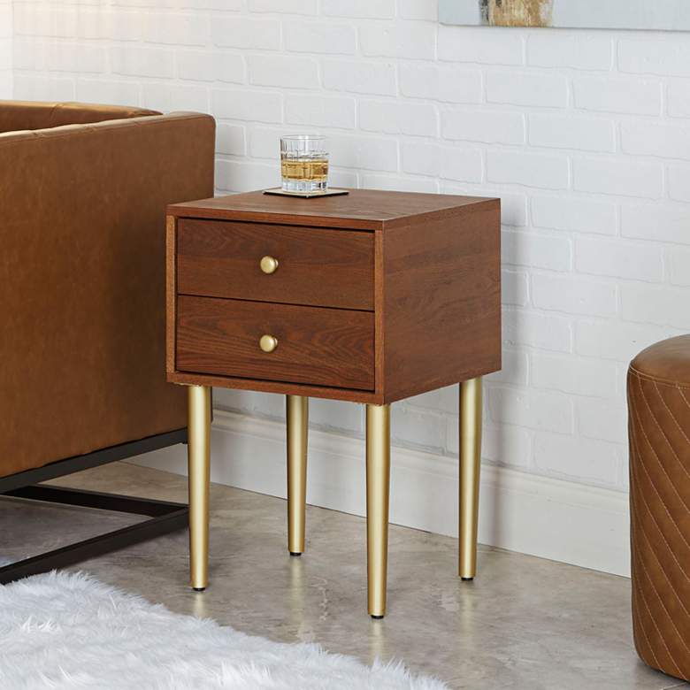 Image 1 Hepburn 15 3/4" Wide Walnut 2-Drawer Modern Side Table