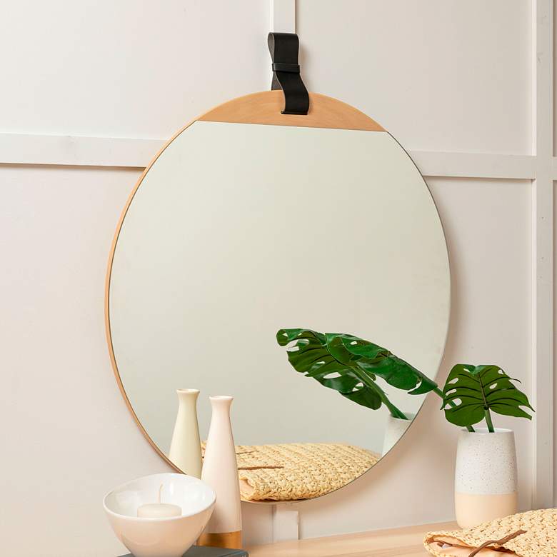 Image 1 Heppner Natural Blonde Wood 30" Round Wall Mirror
