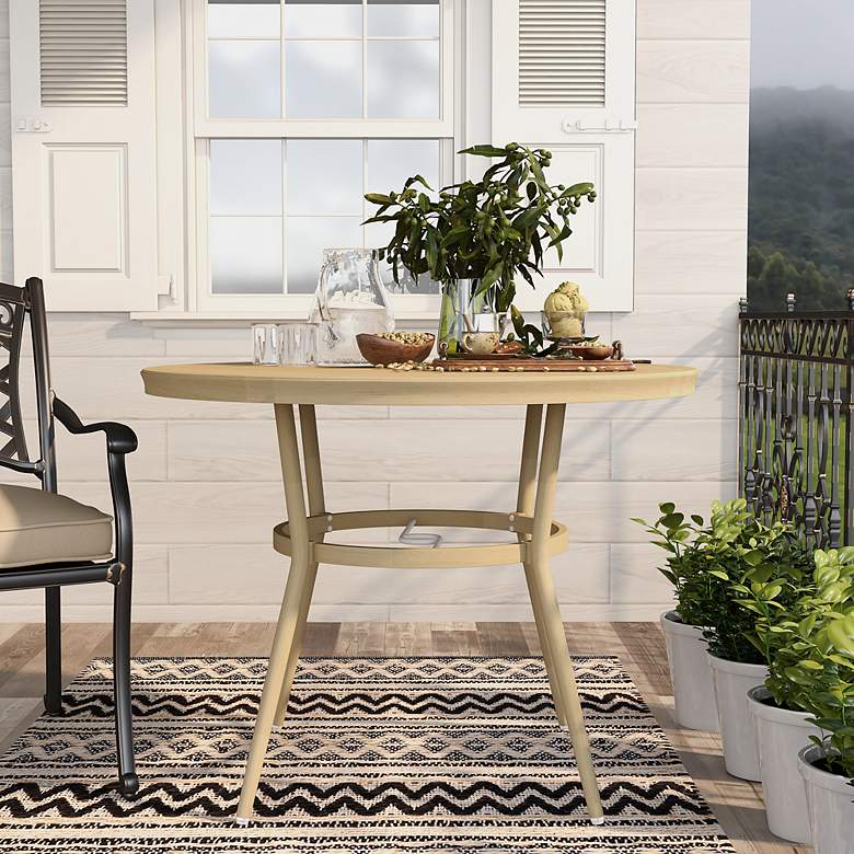 Image 7 Heptelian 40" Wide Natural Round Metal Patio Bistro Table more views