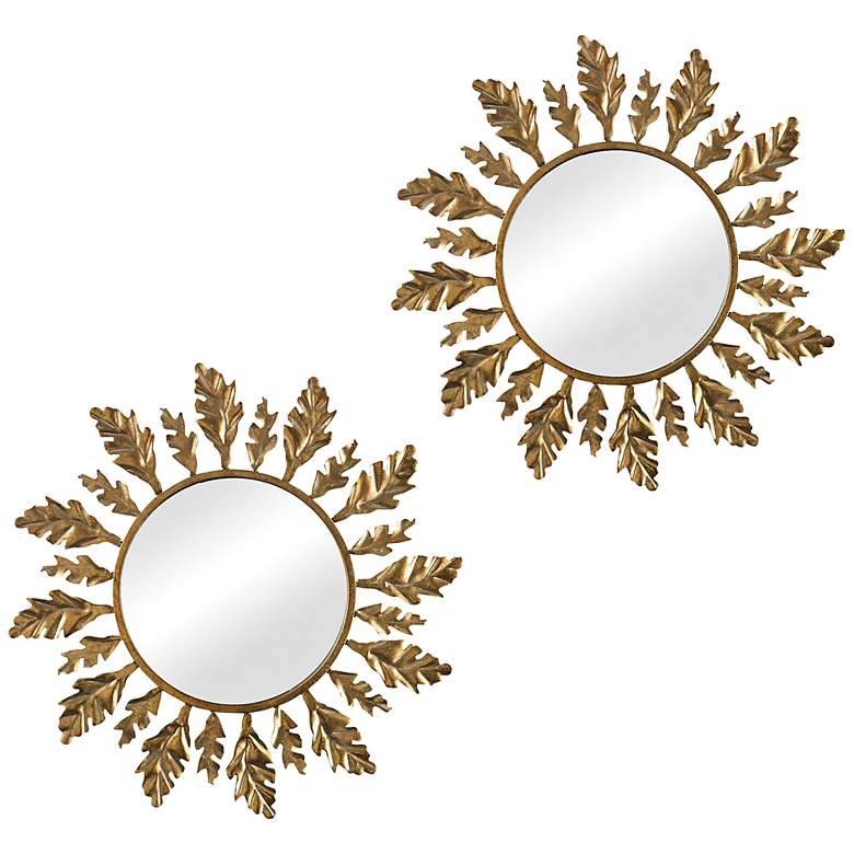Image 1 Heraldic Gold Leaf 16 inch Round Wall Mirrors Set of 2