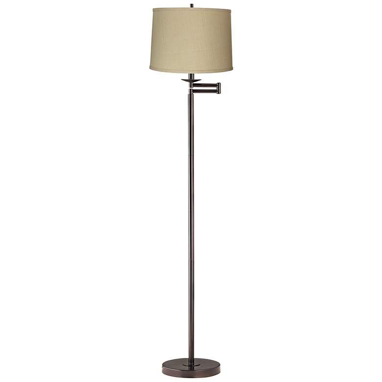 Image 1 Herbal Linen Bronze Swing Arm Floor Lamp