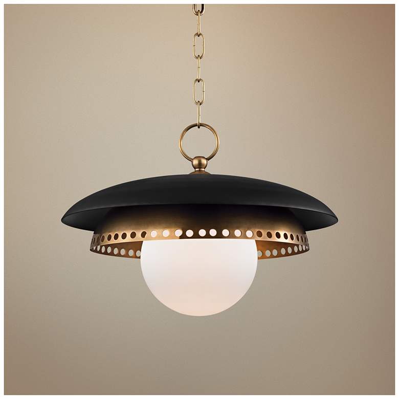 Image 1 Herikimer 17 1/2 inch Wide Aged Brass and Black Pendant Light