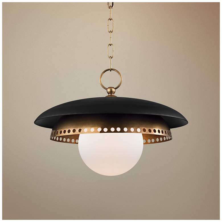 Image 1 Herikimer 17 1/2" Wide Aged Brass and Black Pendant Light