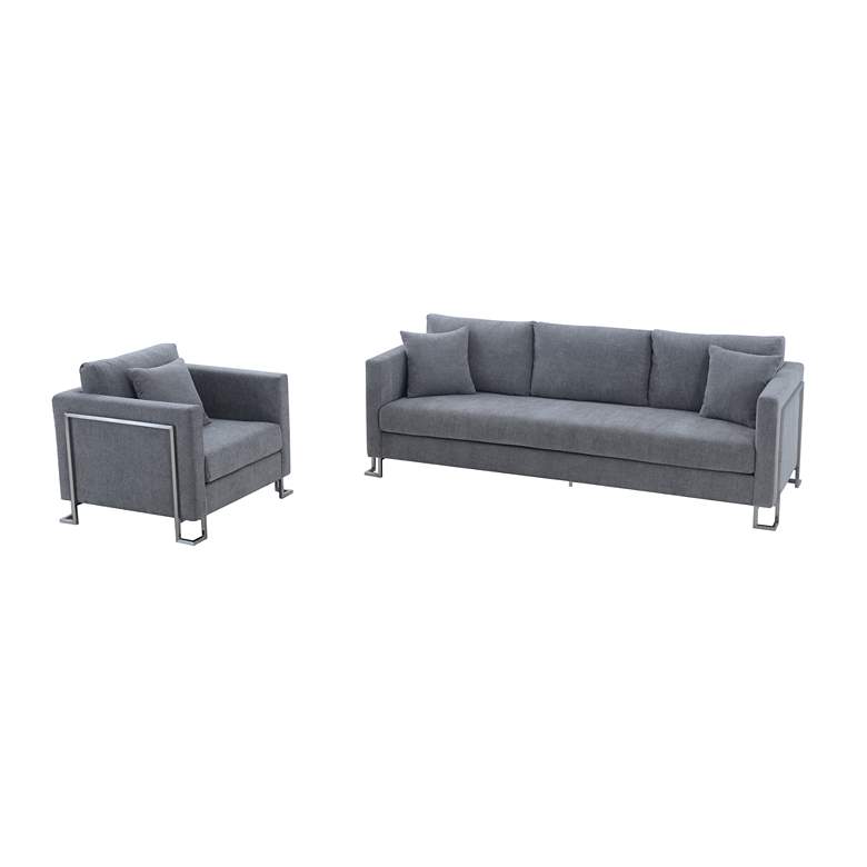 Image 1 Heritage 2 Piece Upholstered Sofa Set in Gray Fabric and Metal