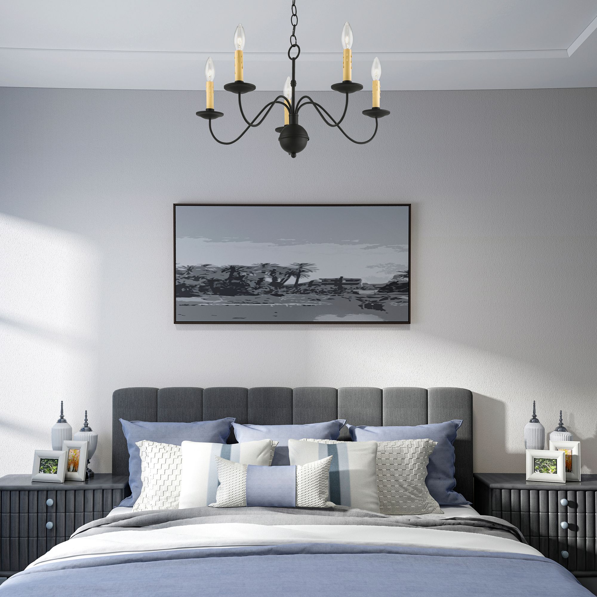 Heritage 24" Wide Black 5-Light Chandelier in scene