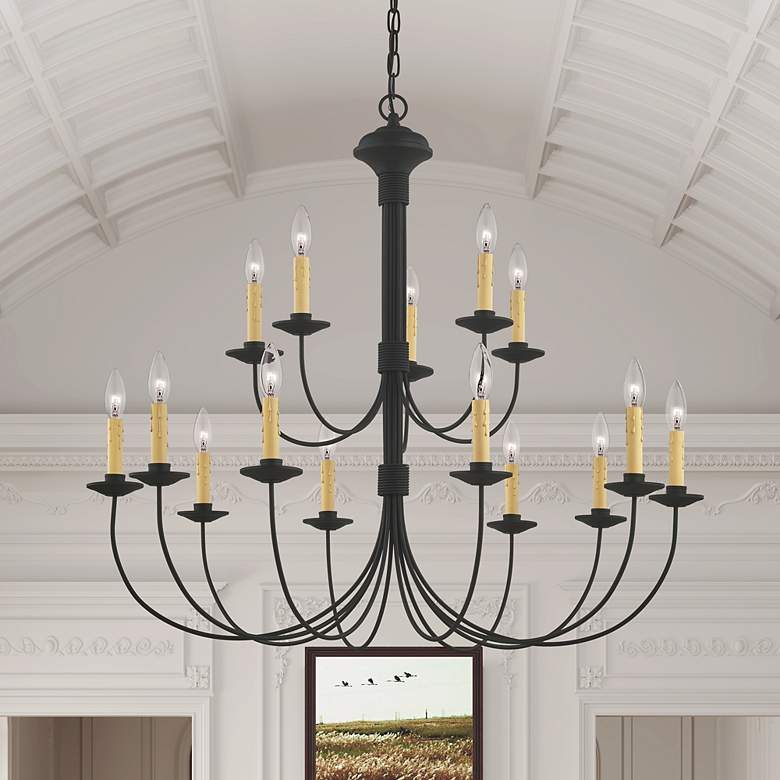 Image 1 Heritage 36-in 15-Light Black Candle Chandelier