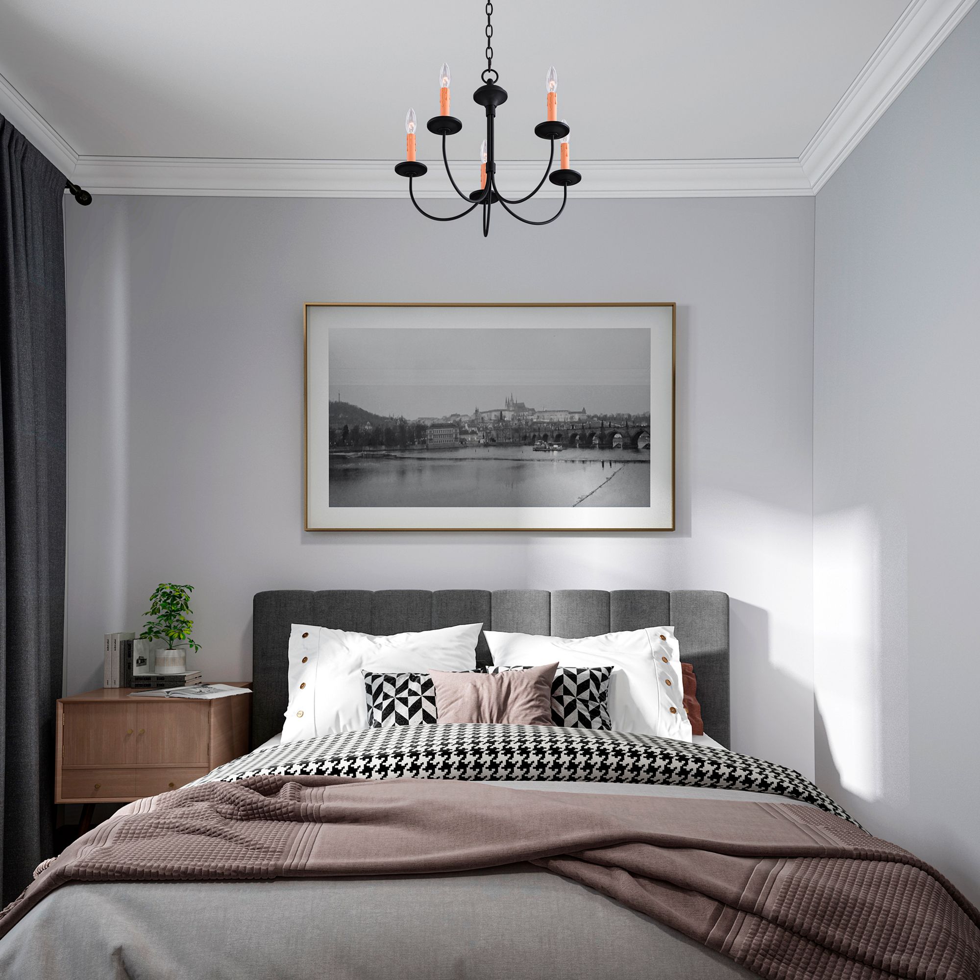 Heritage 5 Light Black Chandelier in scene