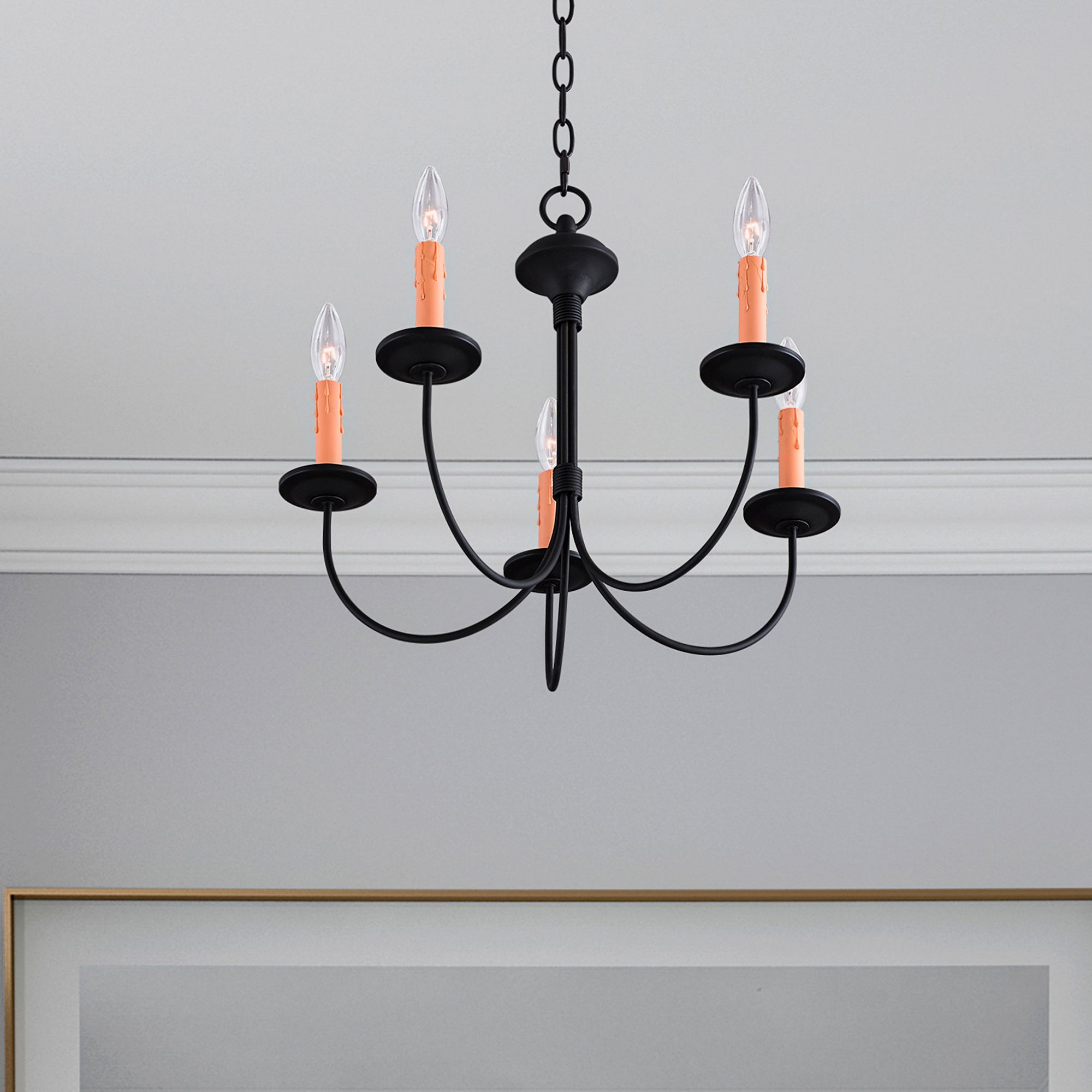 Heritage 5 Light Black Chandelier in scene