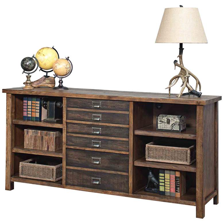 Image 2 Heritage 70" Wide 3-Drawer Hickory Wood Credenza more views