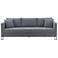 Heritage 91 In. Upholstered Sofa in Gray Fabric and Brushed Stainless Steel