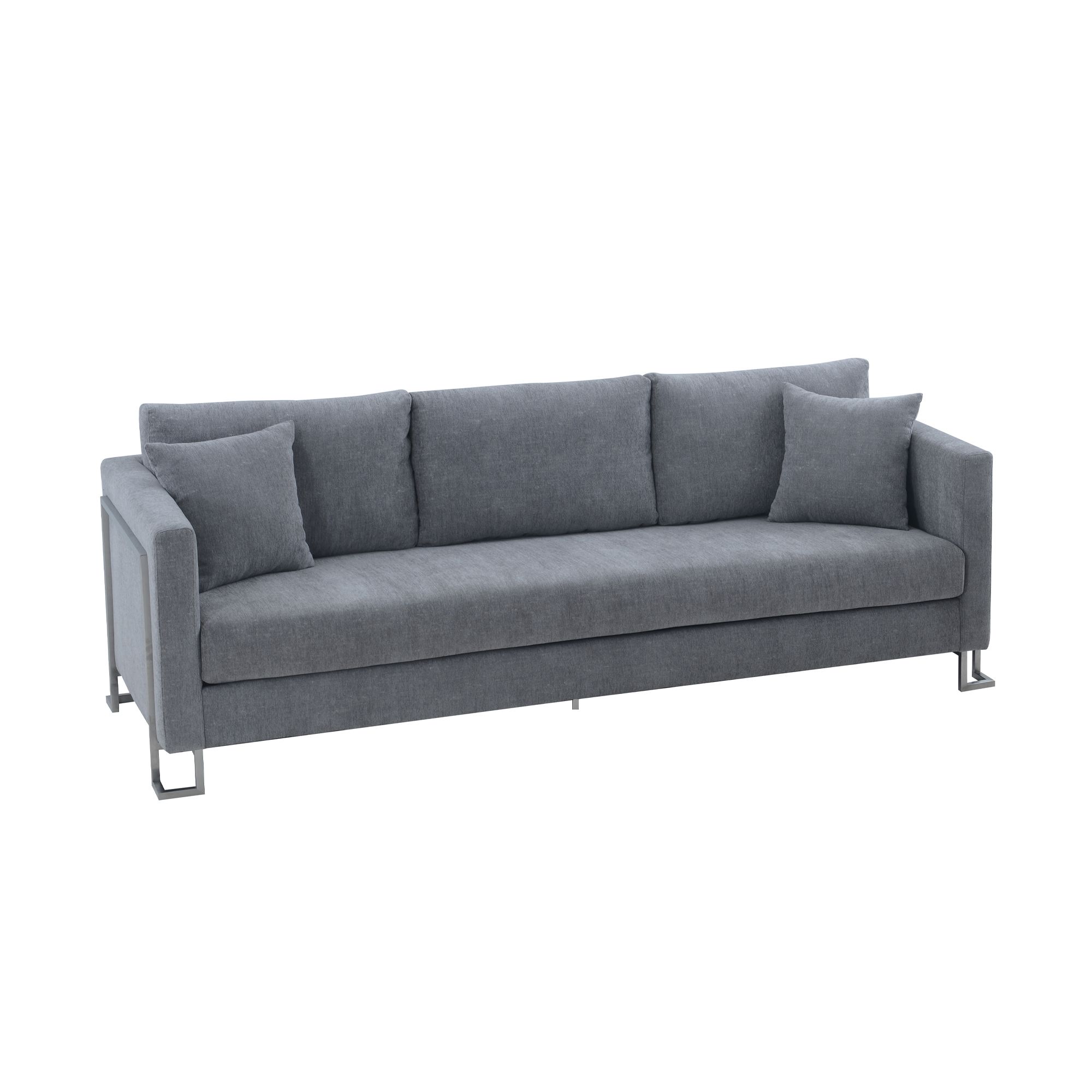 Image 3 Heritage 91 In. Upholstered Sofa in Gray Fabric and Brushed Stainless Steel more views