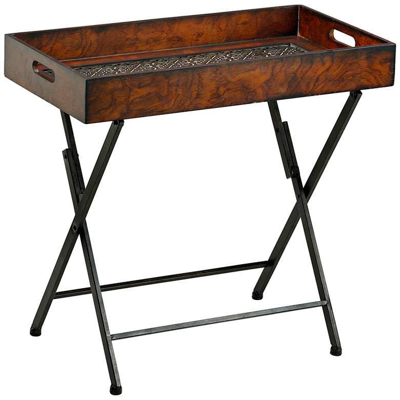 Image 1 Heritage Mahogany and Rustic Iron Tray Stand