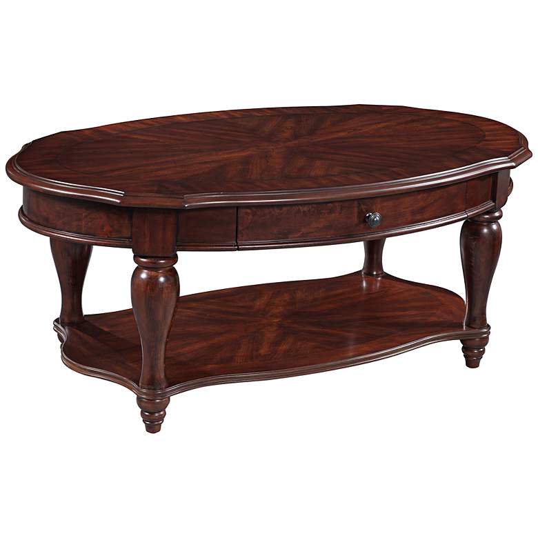 Image 1 Heritage Point Cherry 1-Drawer Oval Wood Cocktail Table