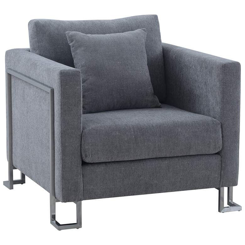 Image 1 Heritage Upholstered Sofa Chair in Gray Fabric and Brushed Stainless Steel