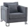 Heritage Upholstered Sofa Chair in Gray Fabric and Brushed Stainless Steel