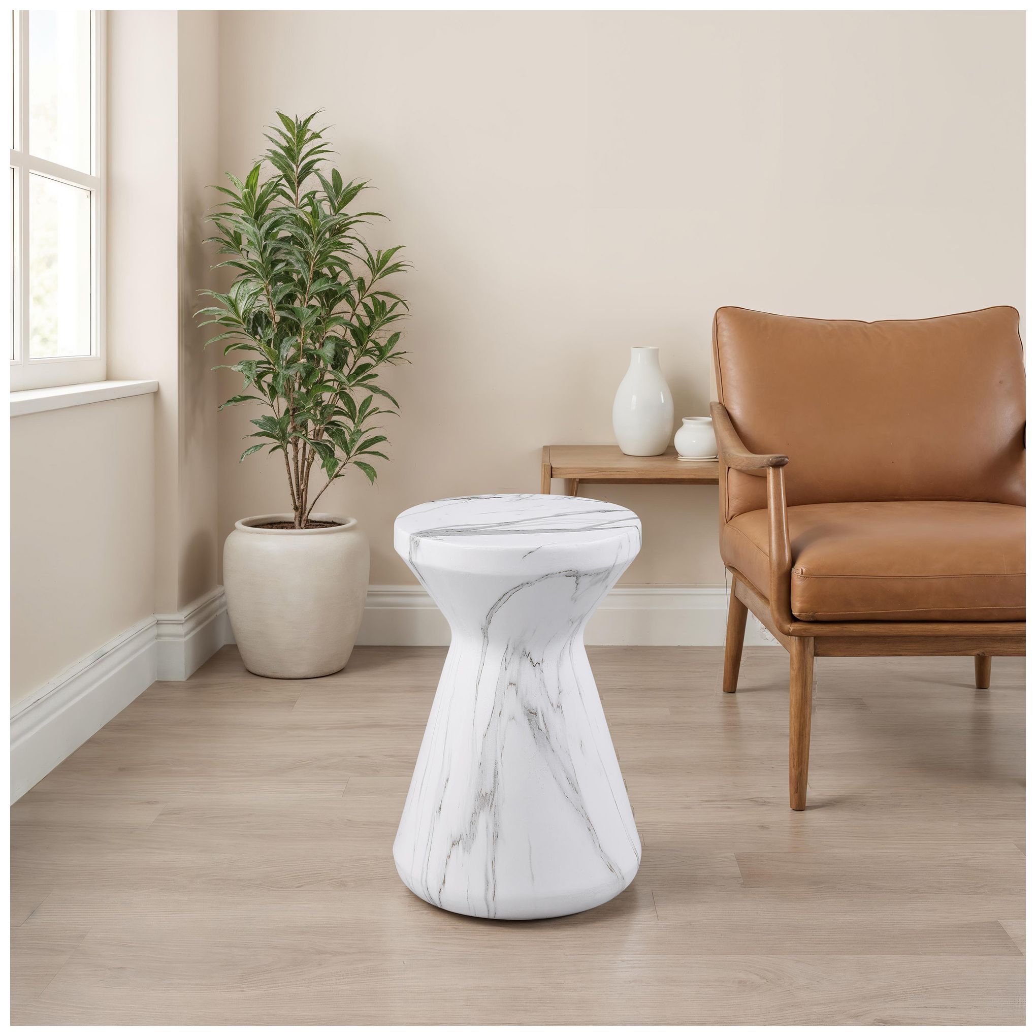 Image 2 Herman 12" Wide White Round Ceramic Indoor/Outdoor End Table more views
