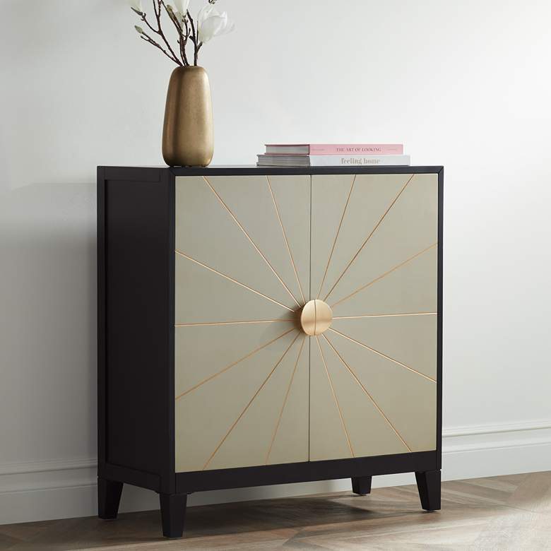 Image 1 Hermes 35 1/4" Wide Gray and Gold Wooden 2-Door Cabinet