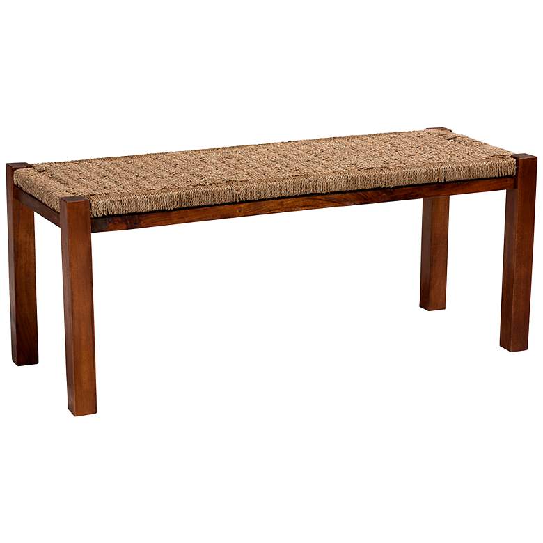 Image 2 Hermes Natural Seagrass Walnut Brown Wood Rectangular Bench