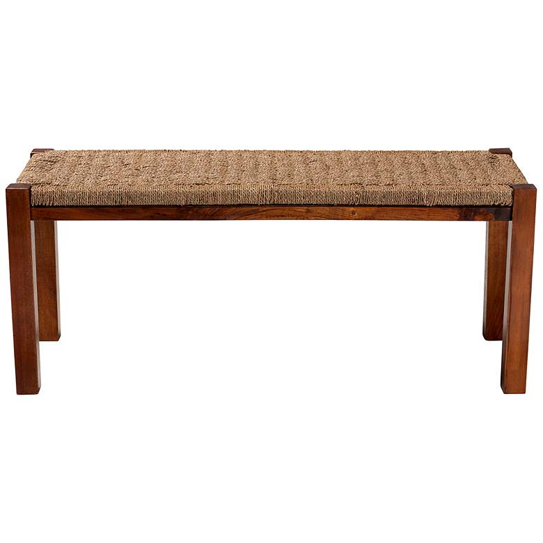 Image 3 Hermes Natural Seagrass Walnut Brown Wood Rectangular Bench more views