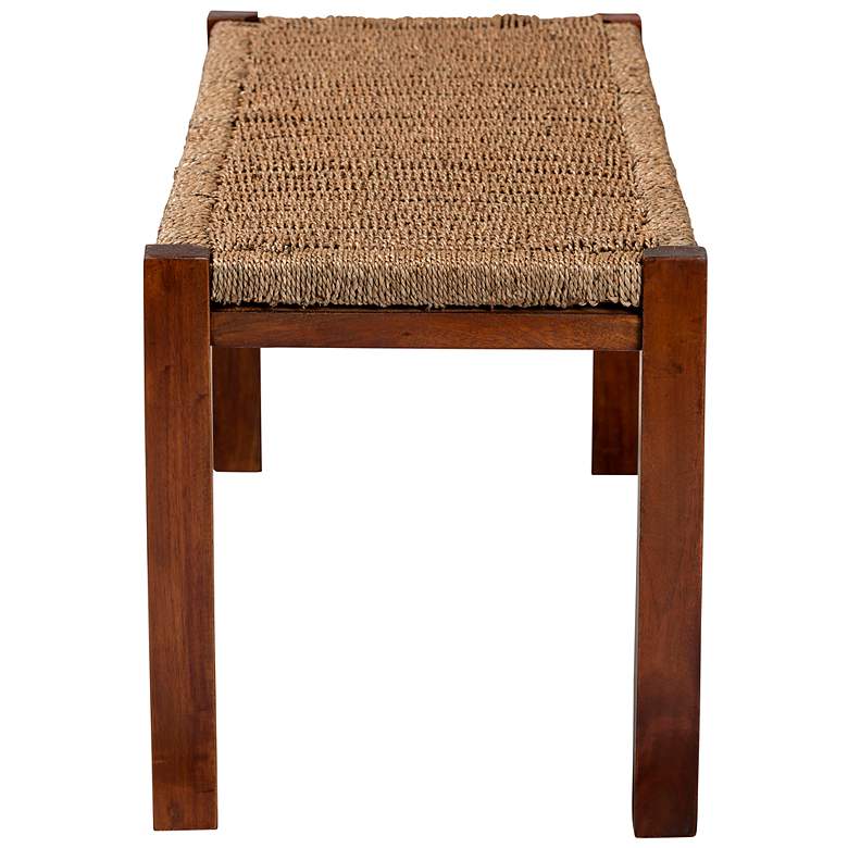 Image 4 Hermes Natural Seagrass Walnut Brown Wood Rectangular Bench more views