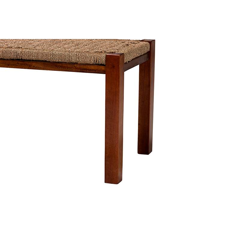 Image 5 Hermes Natural Seagrass Walnut Brown Wood Rectangular Bench more views